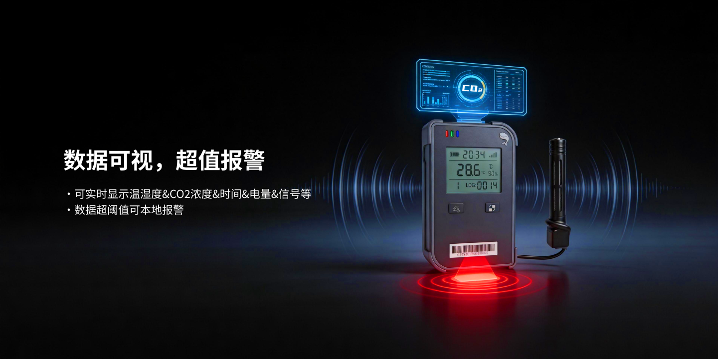 溫度、濕度、二氧化碳三合一探頭，鯨鏢系列可視數據采集傳感器、遠程監控鯨云平臺